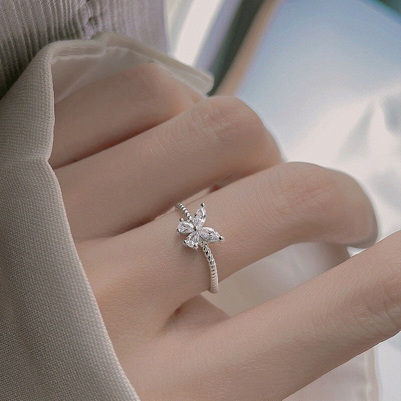 925 Sterling Silver Crystal Butterfly Adjustable Ring Women Girls Jewellery Gift