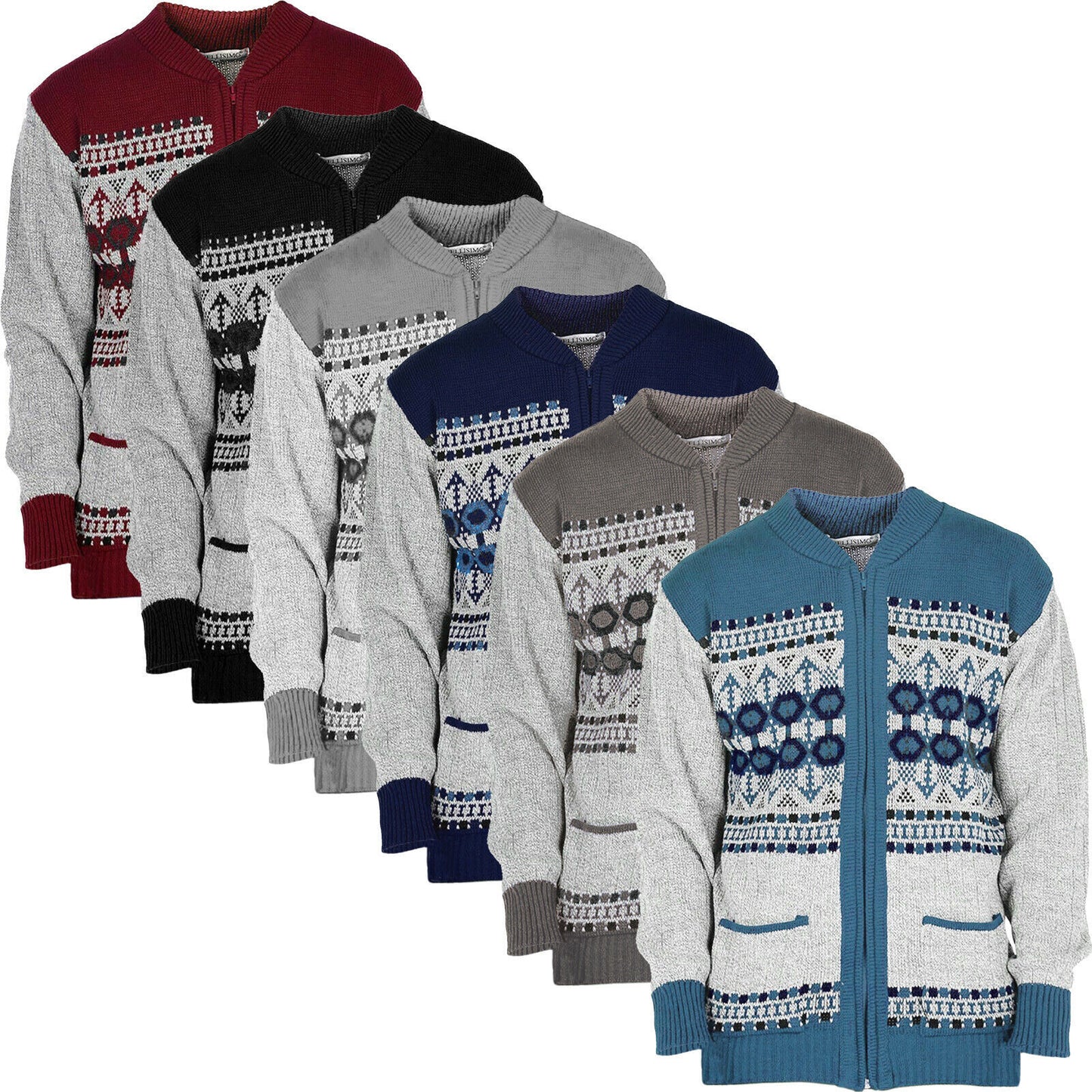 MENS AZTEC PATTERN CARDIGAN ZIP POCKET THICK WINTER WARM SWEATER KNITTED JUMPER
