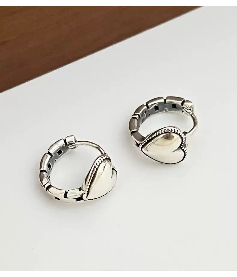 925 Sterling Silver Vintage Heart Hoop Earrings Jewellery Women Girls Gift UK