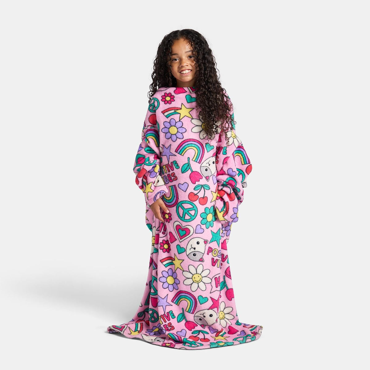OHS Kids TV Blanket Positive Vibes Print Coral Fleece Winter Soft Wearable Throw