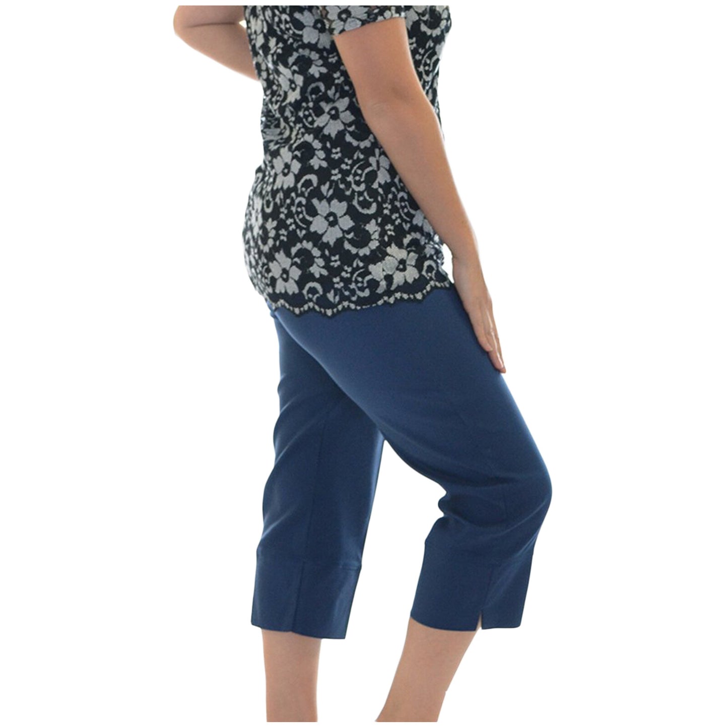 WOMENS LADIES 3/4 TROUSERS STRETCH ELASTICATED WAIST PLAIN CROPPED PLUS BIG SIZE