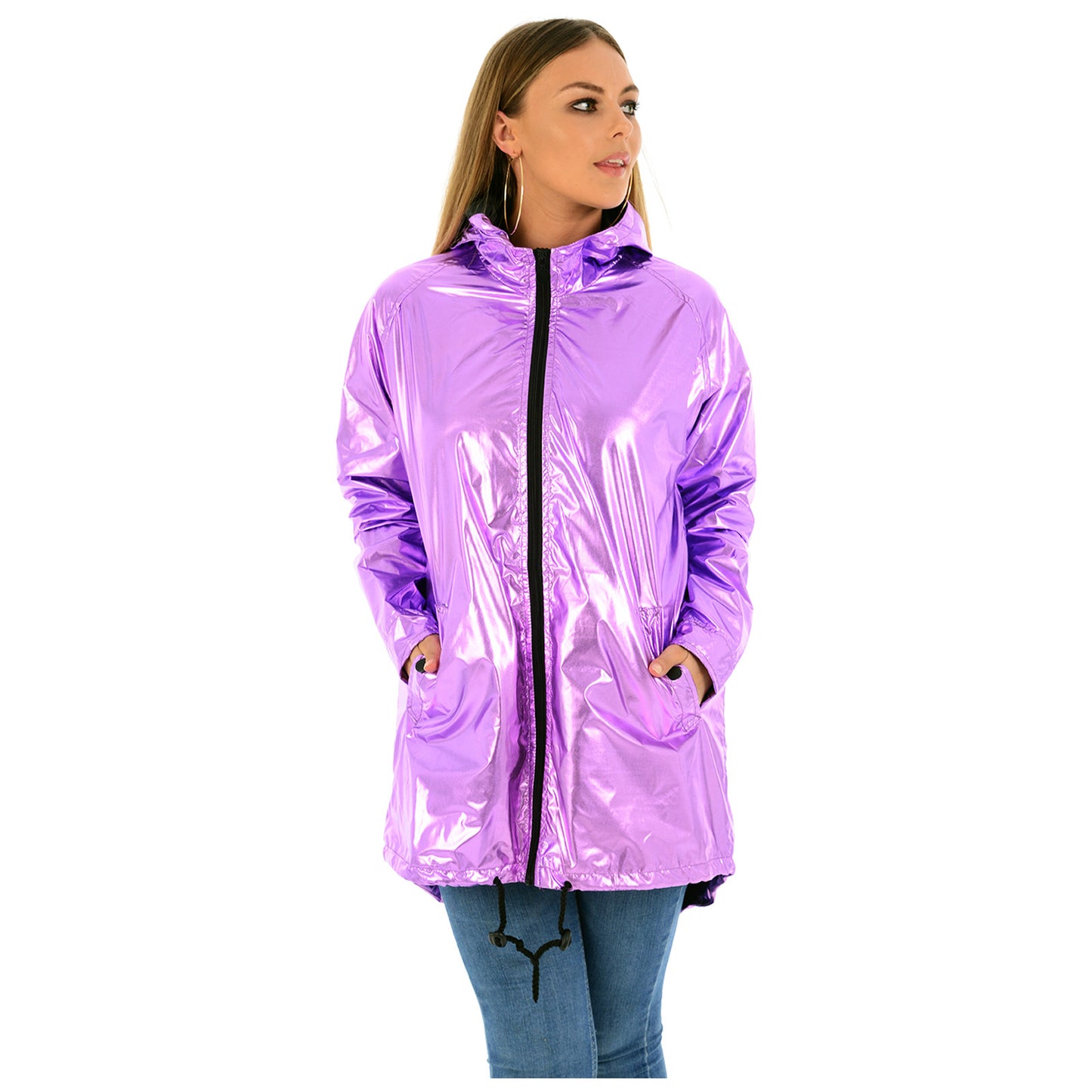 LADIES RAINCOAT WOMENS WATERPROOF FESTIVAL HOODED COAT PARKA RUBBERISED JACKET