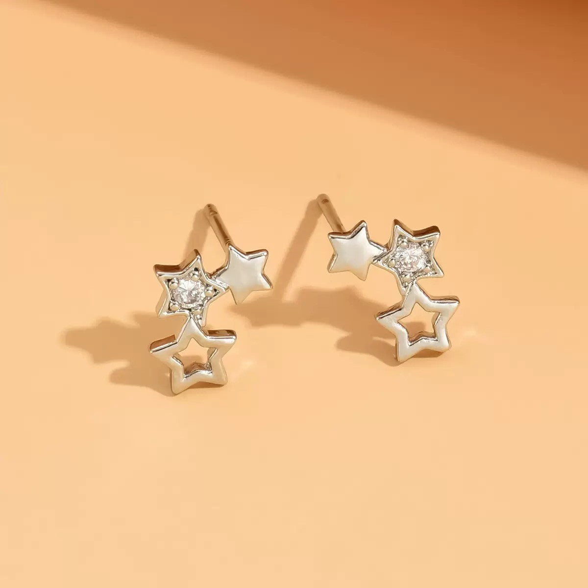 925 Sterling Silver Crystal Star Linked Stud Earrings Jewellery Women Girls Gift