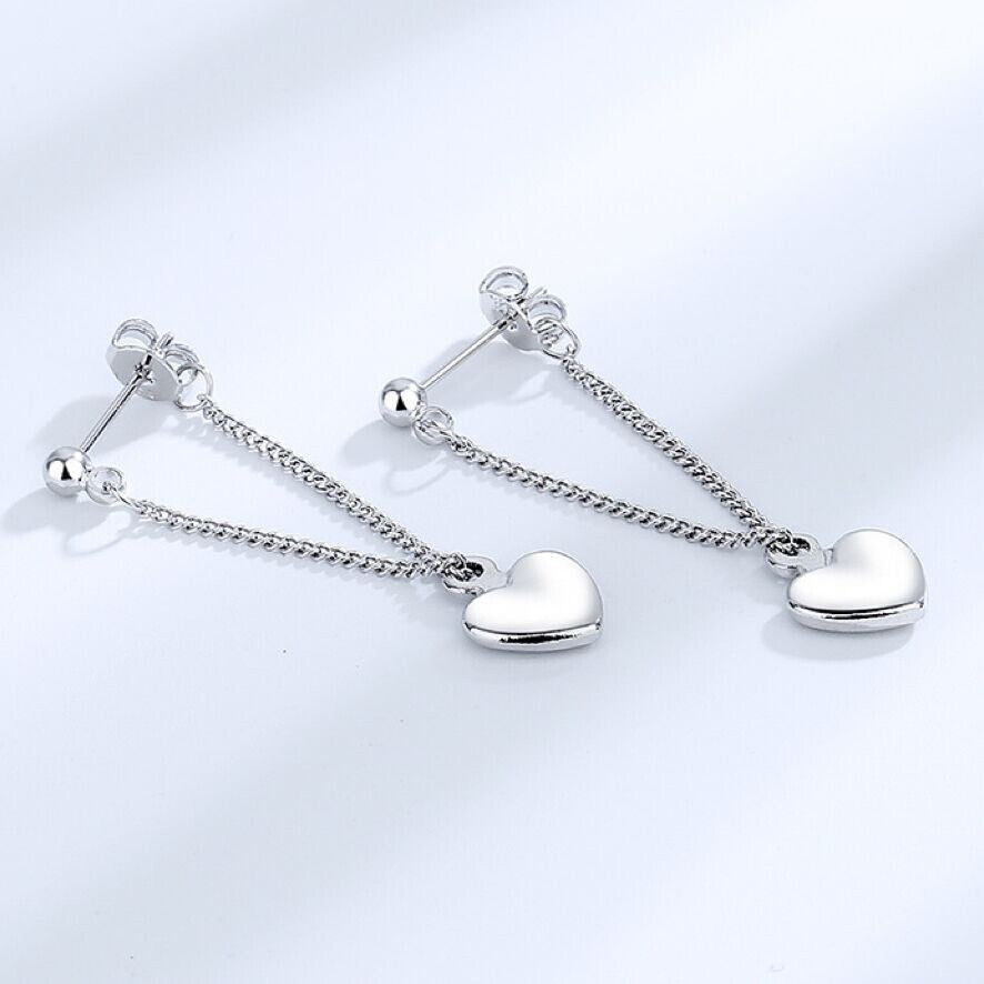 Women Girls 925 Sterling Silver Heart Dangle Drop Stud Earrings Jewellery Gift