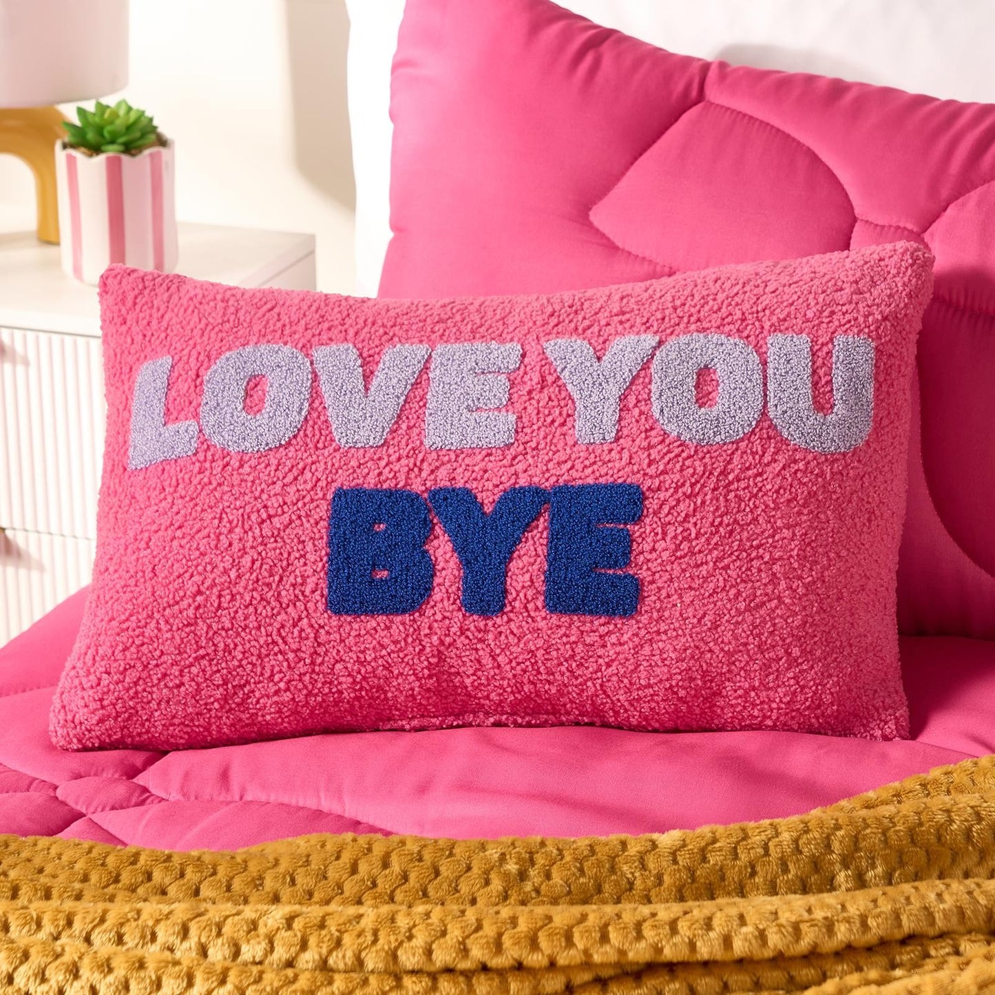 OHS Slogan Scatter Pillow Love You Bye Boucle Decor Filled Cushion Back Support