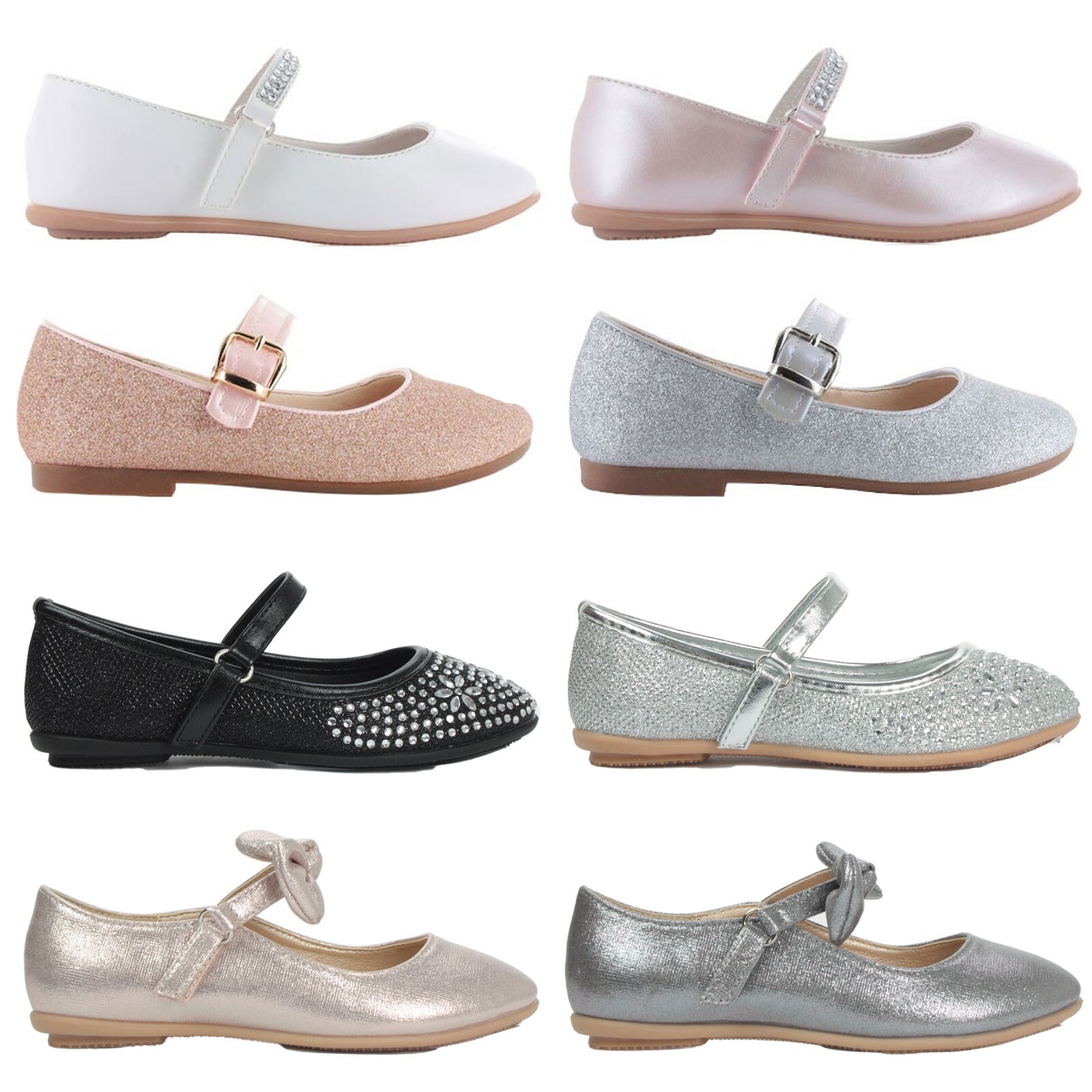 GIRLS FLAT BRIDAL PARTY SHOES CHILDREN FORMAL WEDDING BRIDESMAID EVENING SANDALS