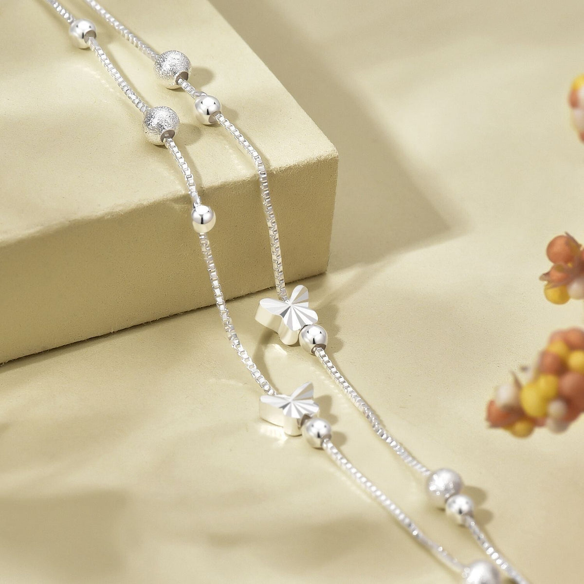 925 Sterling Silver Butterfly Bead Linked Adjustable Bracelet Jewellery Gift