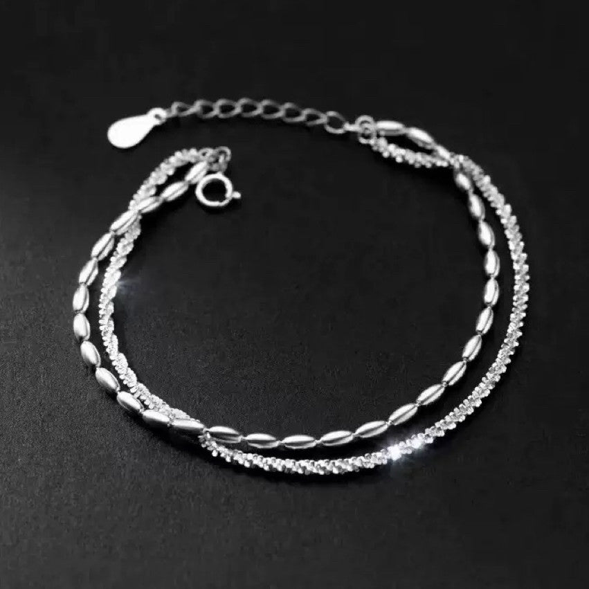 925 Sterling Silver Double Layer Fashion Bracelet Women Girls Jewellery Gift UK