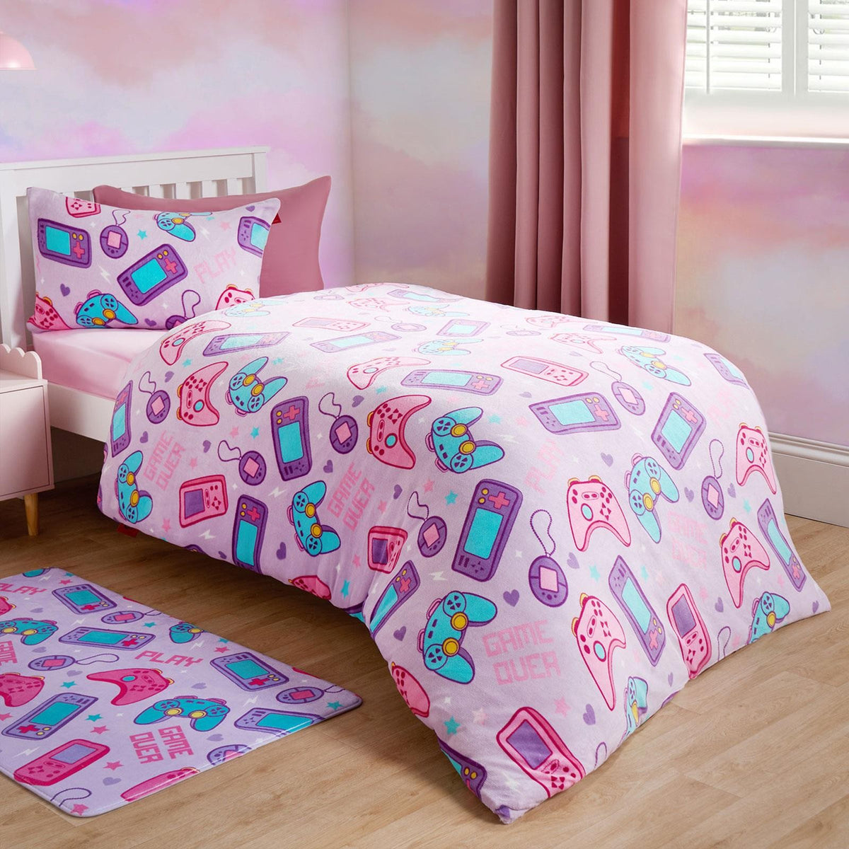 OHS Gaming Print Bedding Set Soft Thermal Fleece Duvet Cover with Pillowcase