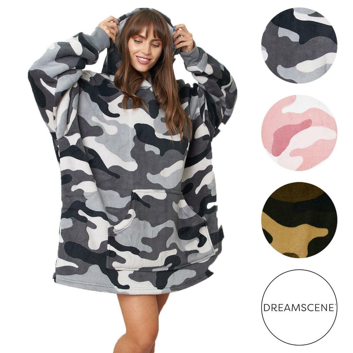 Dreamscene Camo Oversized Hoodie Blanket Giant Hiking Wearable Sherpa Sweatshirt