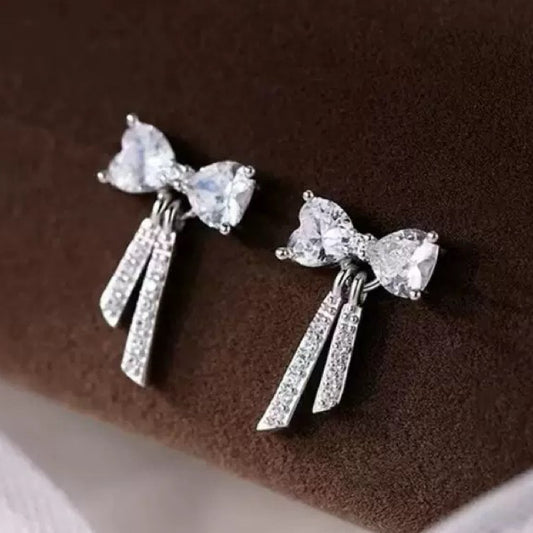 925 Sterling Silver Crystal Bow Stud Earrings Jewellery Women Girls Gift UK