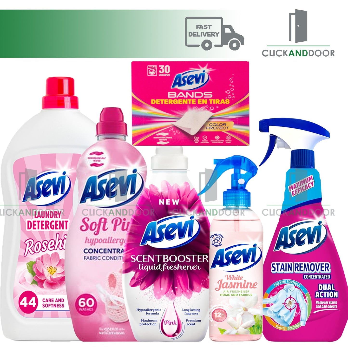 Asevi Laundry & Fabric Care Bundle Set Colonia 3pc Green 5pc/ Pink 6pc/ Blue 7pc
