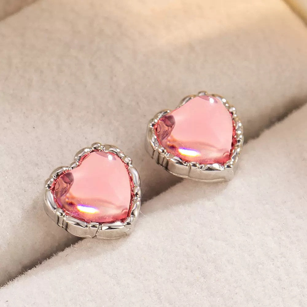 925 Sterling Silver Crystal Pink Heart Stud Earrings Jewellery Women Girls Gift