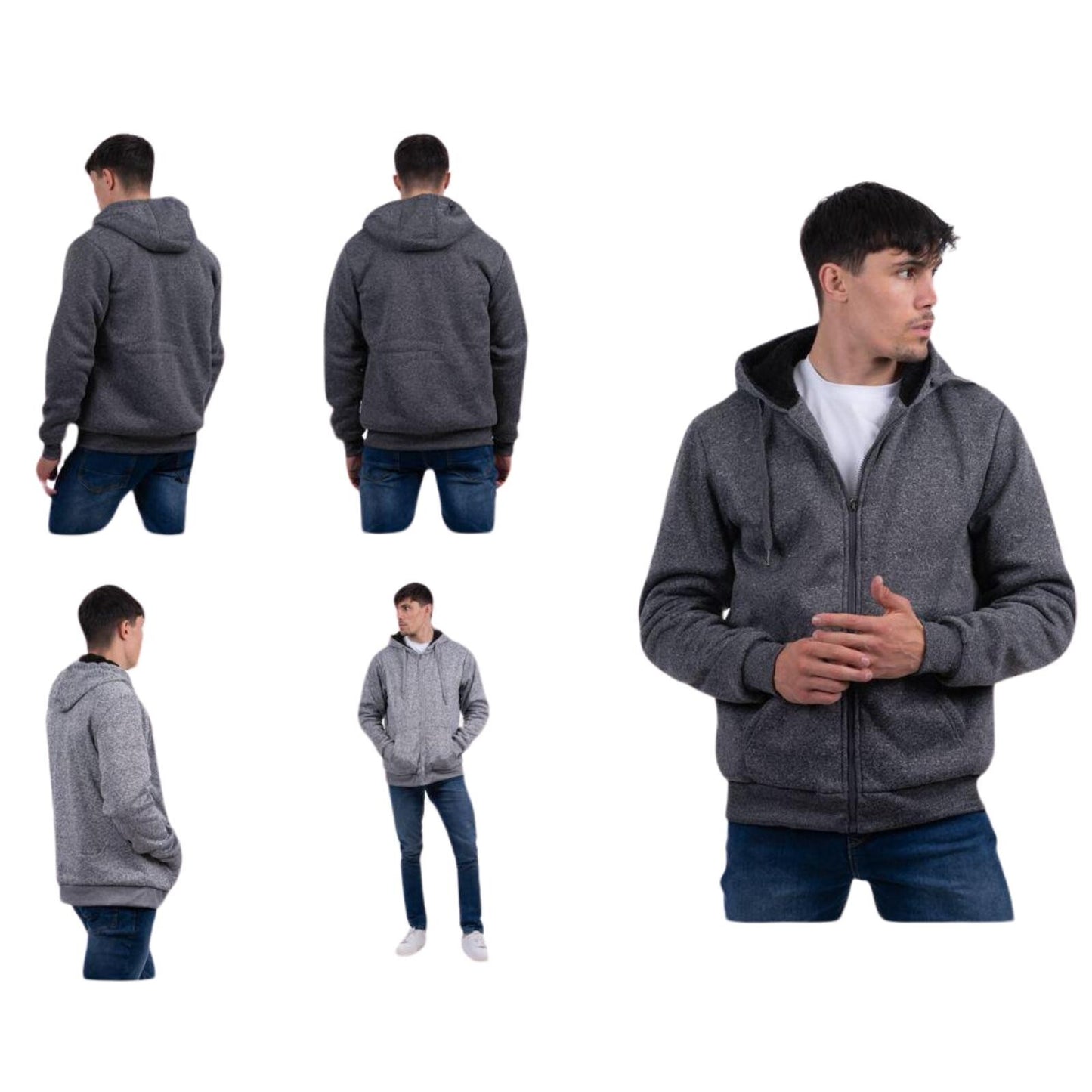 MENS HOODED PADDED SWEATSHIRT HOODY SHERPA FLEECE FUR LINED JUMPER JACKETS TOPS