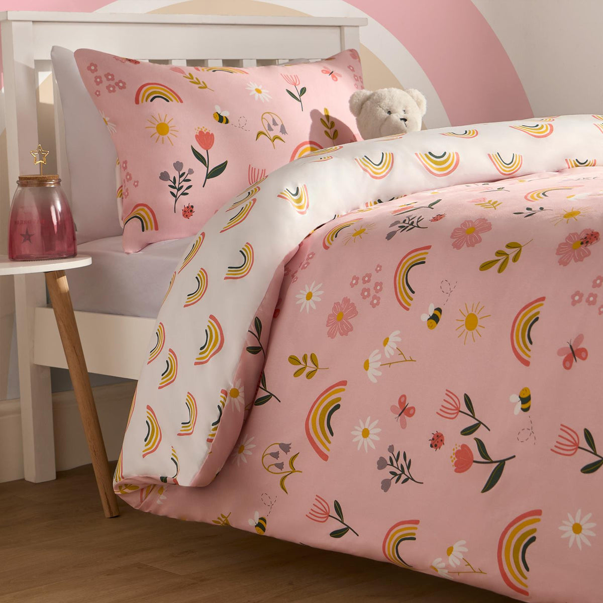 Floral Duvet Cover Bedding Set Pillowcases Rainbow Revesible Quilt Single Double