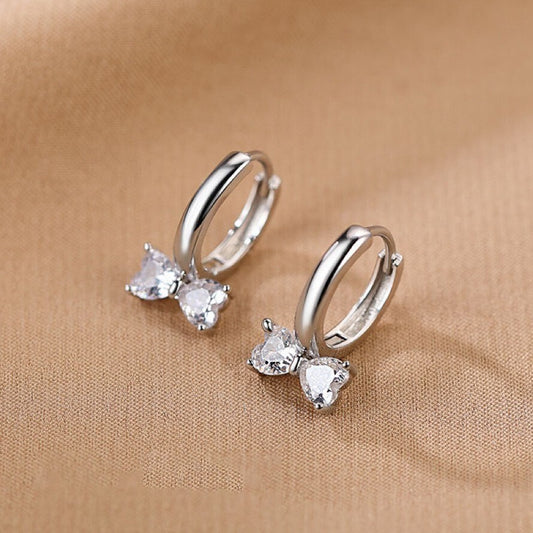 925 Sterling Silver Crystal Bow Hoop Earrings Women Girls Jewellery Gift