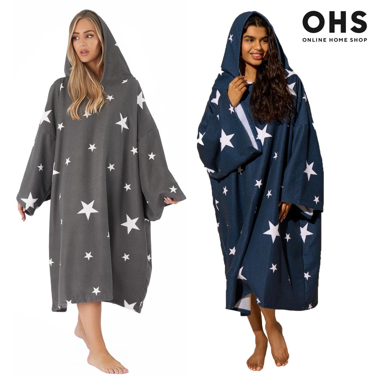 OHS Star Poncho Towel Hooded Swimming Adult Dry Changing Robe Beach Bath