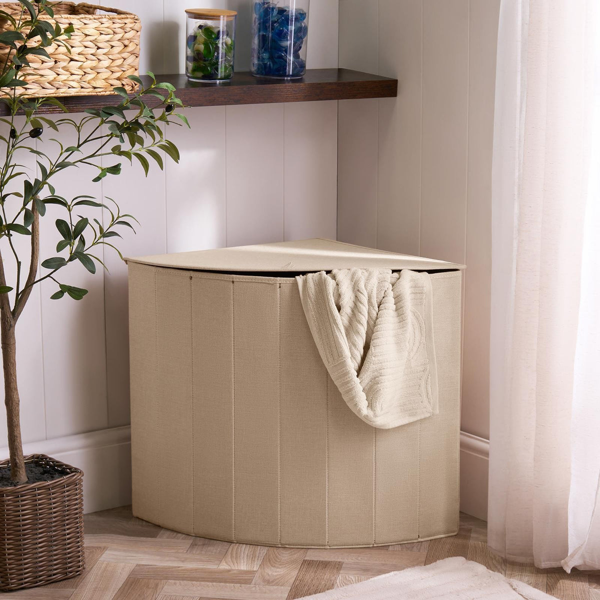 OHS Corner Laundry Basket Folding Hamper Bag Clothes Bin Storage with Lid