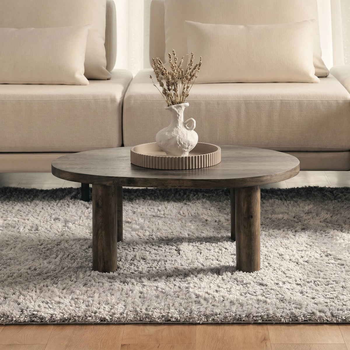 OHS 4 Legged Coffee Table Travertine Wood Effect Living Room Home Decor Modern