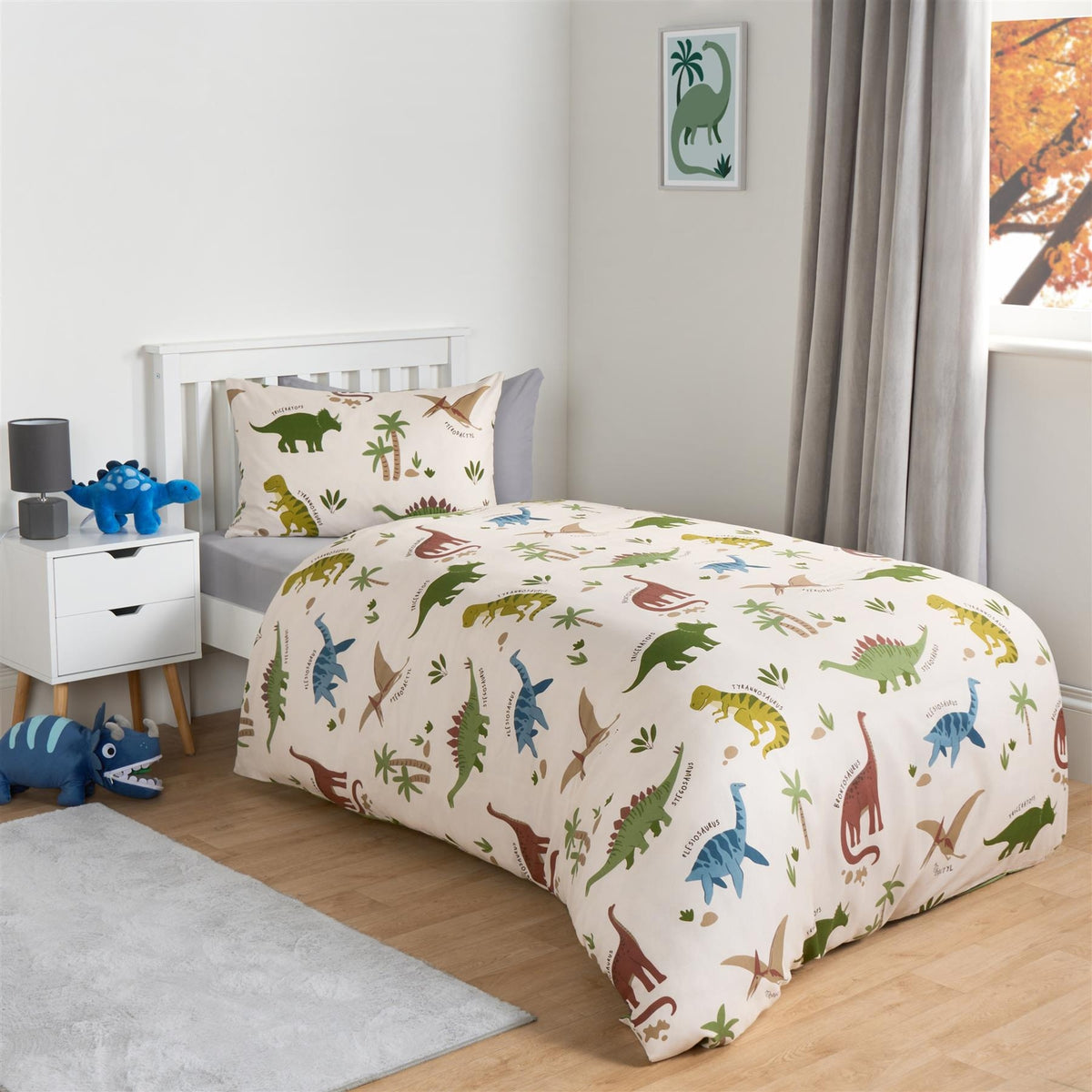 Dino Duvet Cover Bedding Set Reversible with Pillowcase Quilt Junior Single
