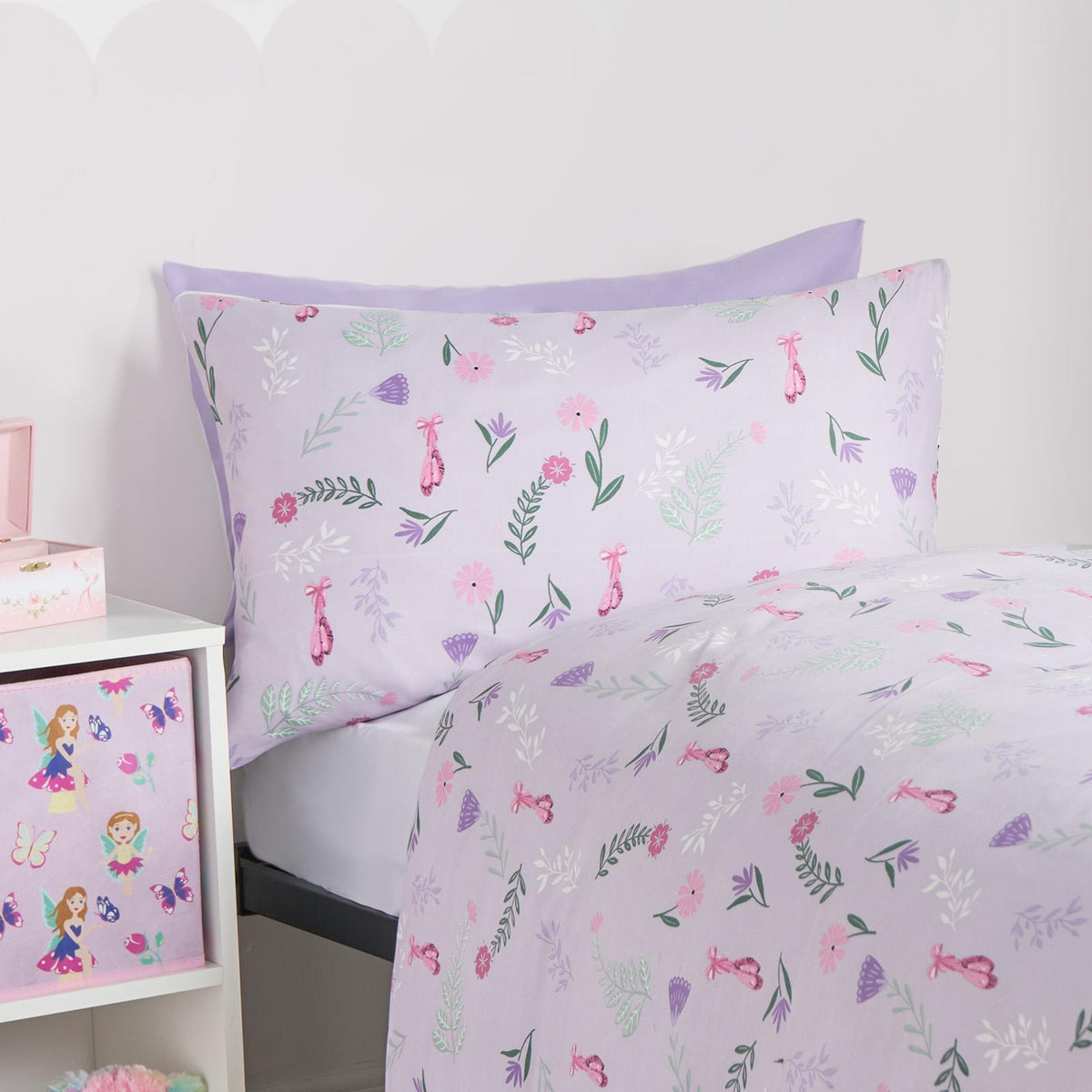 Reversible Duvet Cover Set Kids Ballerina Soft Floral Quilt Pillowcases Bedding