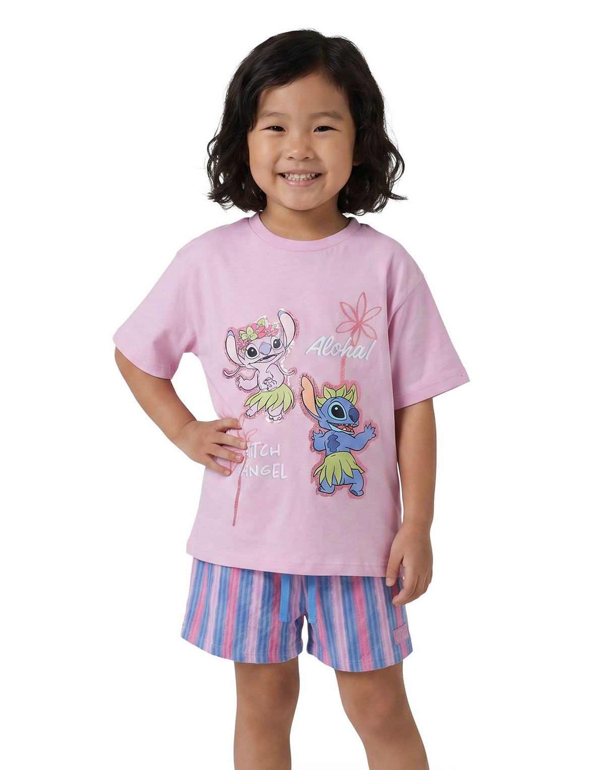 Lilo & Stitch T-Shirt and Shorts Set | Girls Pink | Official Merch