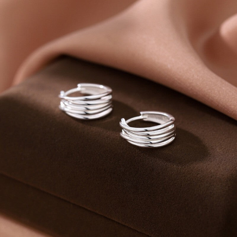 925 Sterling Silver Fashion Multi Layer Hoop Earrings Women Jewellery Gift UK