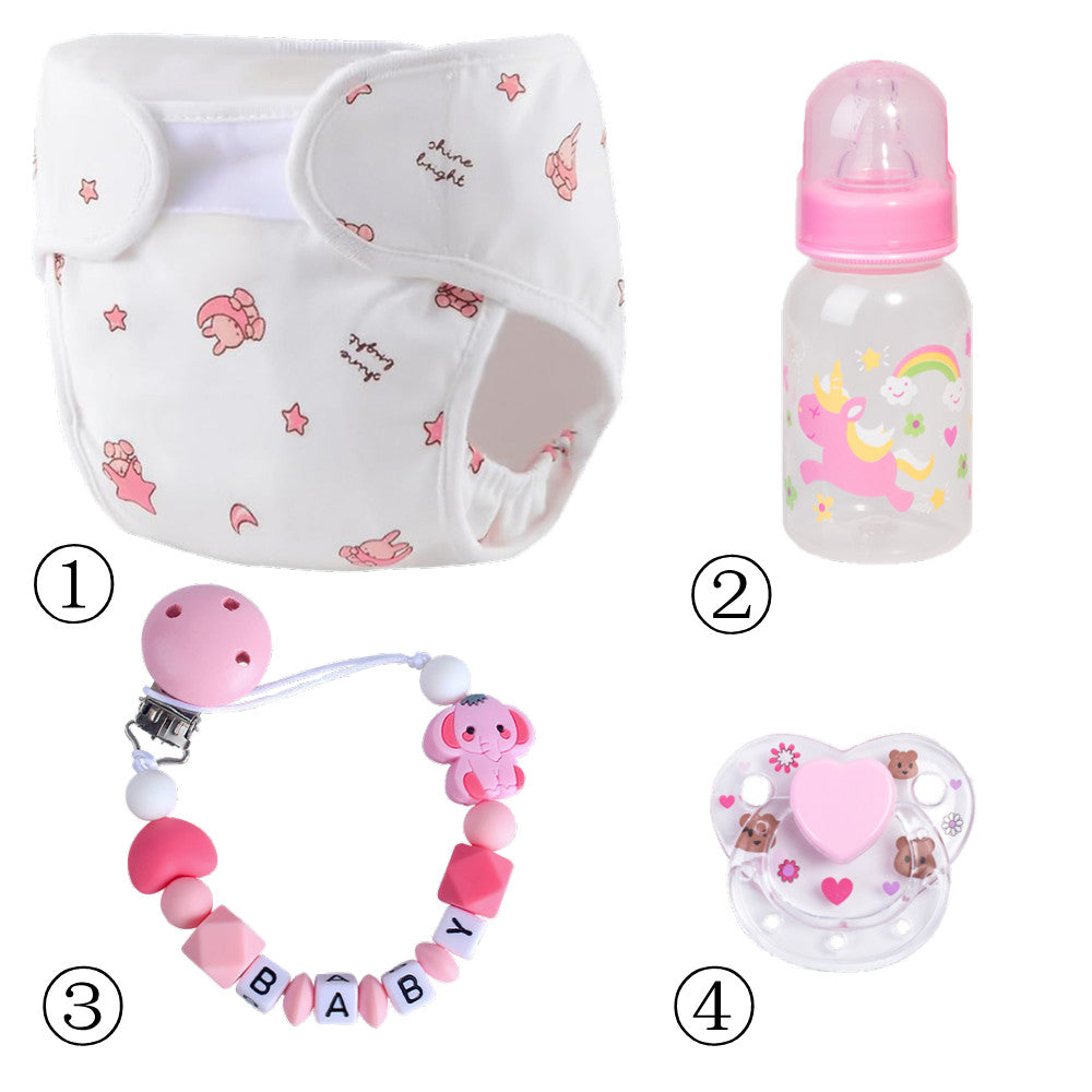 4PC Reborn Baby Dolls Accessories-Cloth Diaper+Magnetic Dummy+Bottle+Dummy Clip