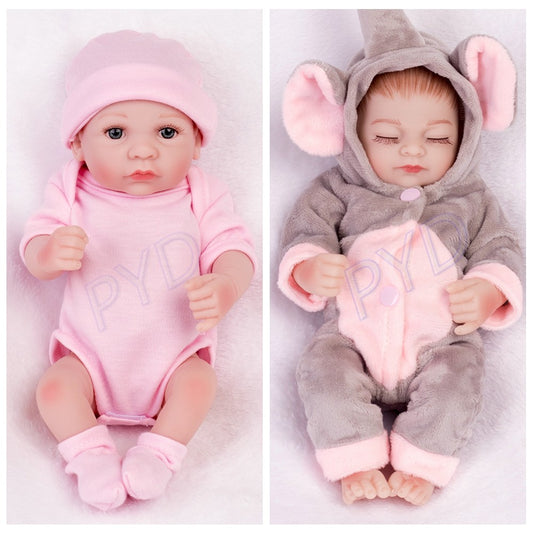 10" Reborn Baby Dolls Twins Full Body Vinyl Silicone Mini Newborn Girl Bath Toys