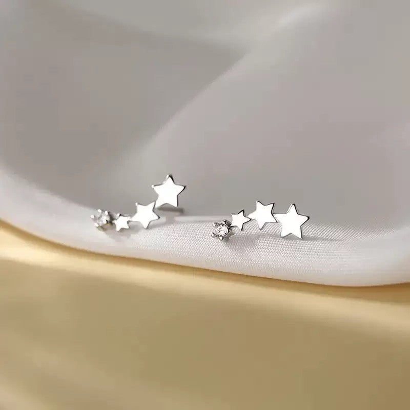 925 Sterling Silver Crystal Star Linked Stud Earrings Jewellery Women Girls Gift