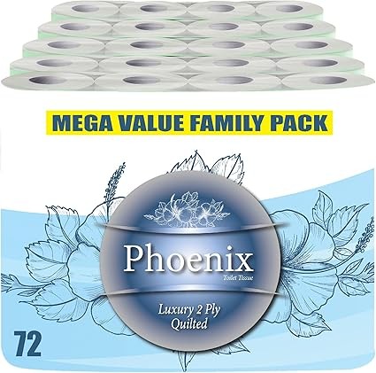 72 Rolls of Phoenix Quilted 2 Ply Soft White Toilet Paper Roll