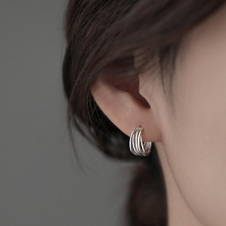925 Sterling Silver Fashion Multi Layer Hoop Earrings Women Jewellery Gift UK