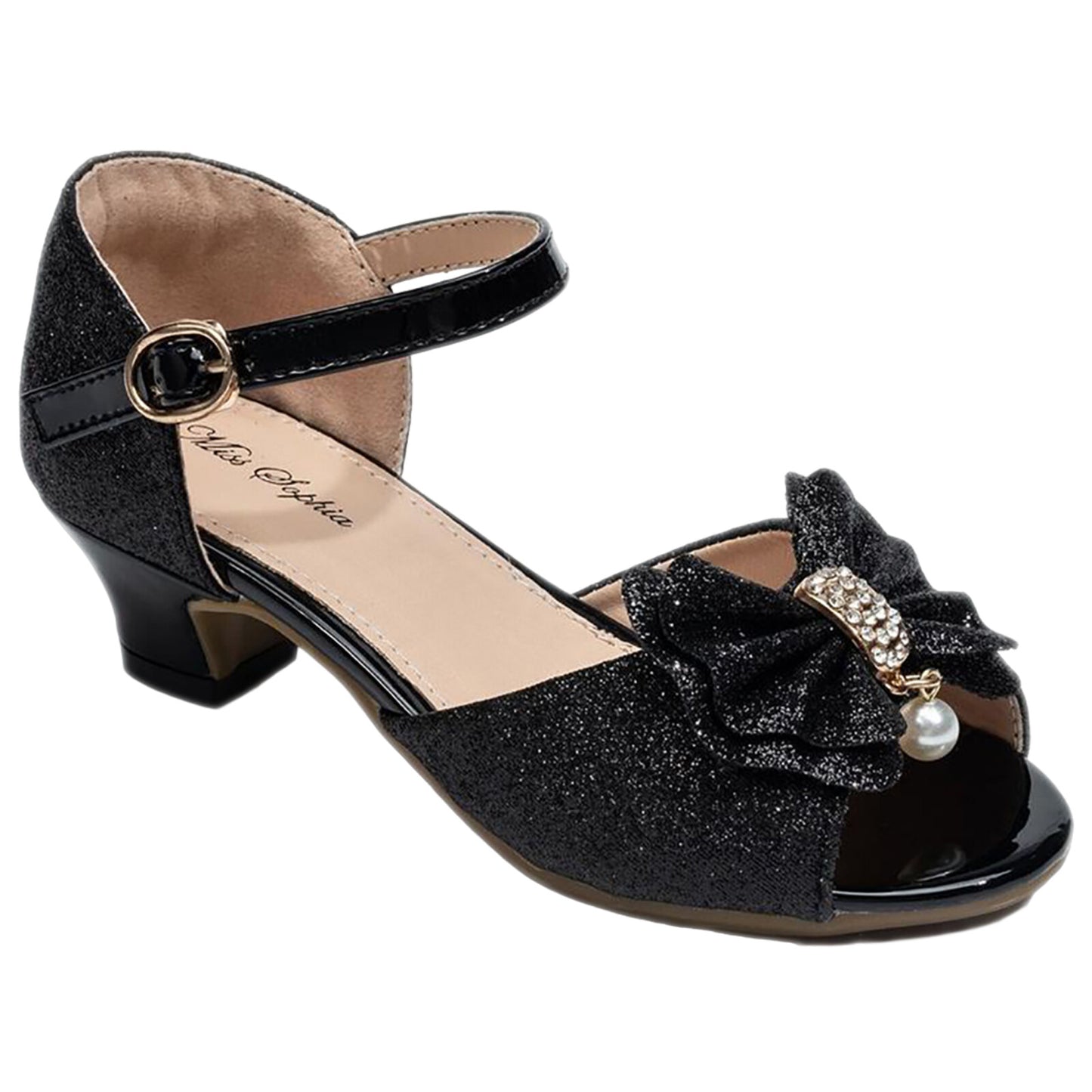 GIRLS WEDDING SHOES PARTY BRIDESMAID DIAMANTE LOW HEEL MARY JANE EVENING SANDAL
