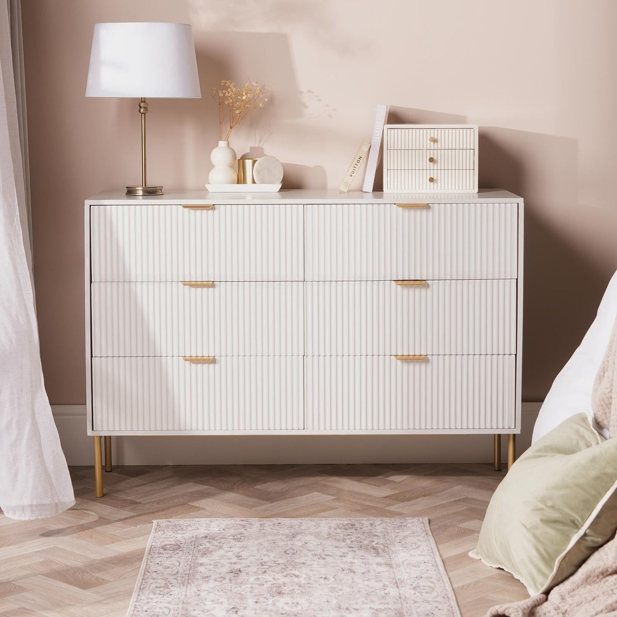 OHS Ribbed Drawer Unit Bedside Table 3/4/5/6 Draw Cabinet Nightstand Sideboard