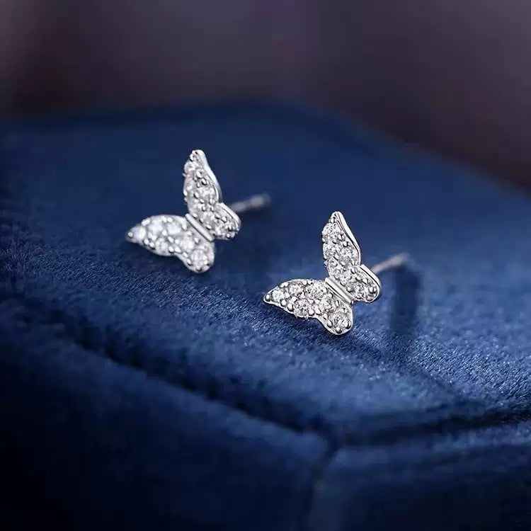 925 Sterling Silver Crystal Butterfly Stud Earrings Jewellery Women Girls Gift