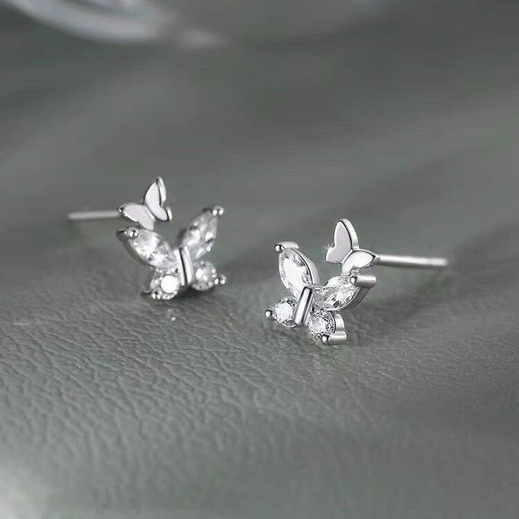 925 Sterling Silver Crystal Butterfly Stud Earrings Jewellery Women Girls Gift