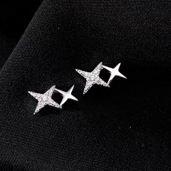 925 Sterling Silver Crystal Star Linked Stud Earrings Jewellery Women Girls Gift