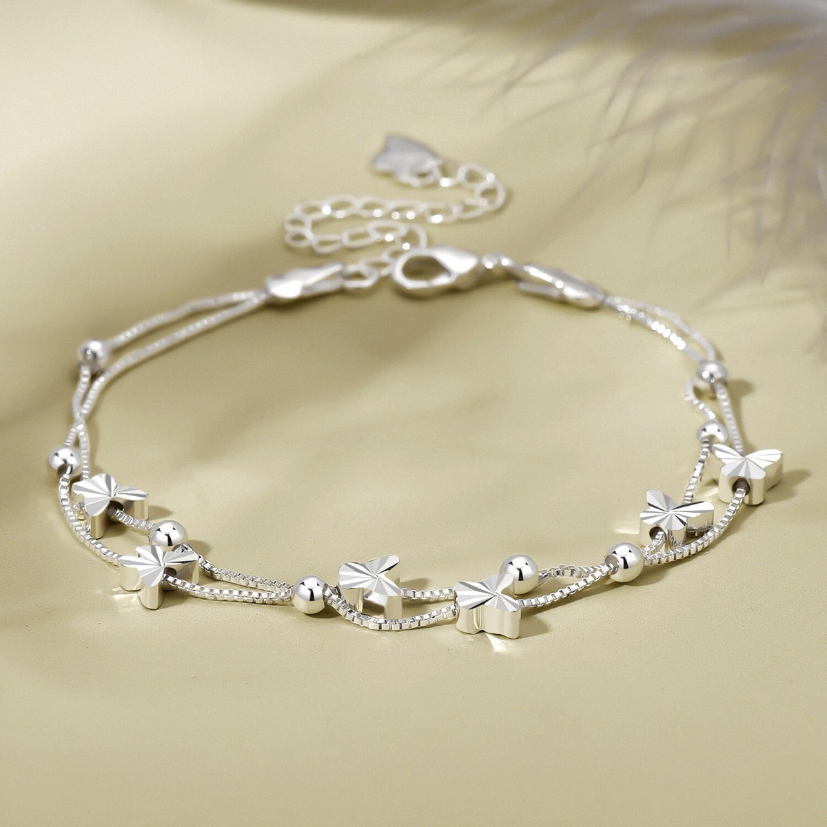 925 Sterling Silver Butterfly Bead Linked Adjustable Bracelet Women Jewellery UK
