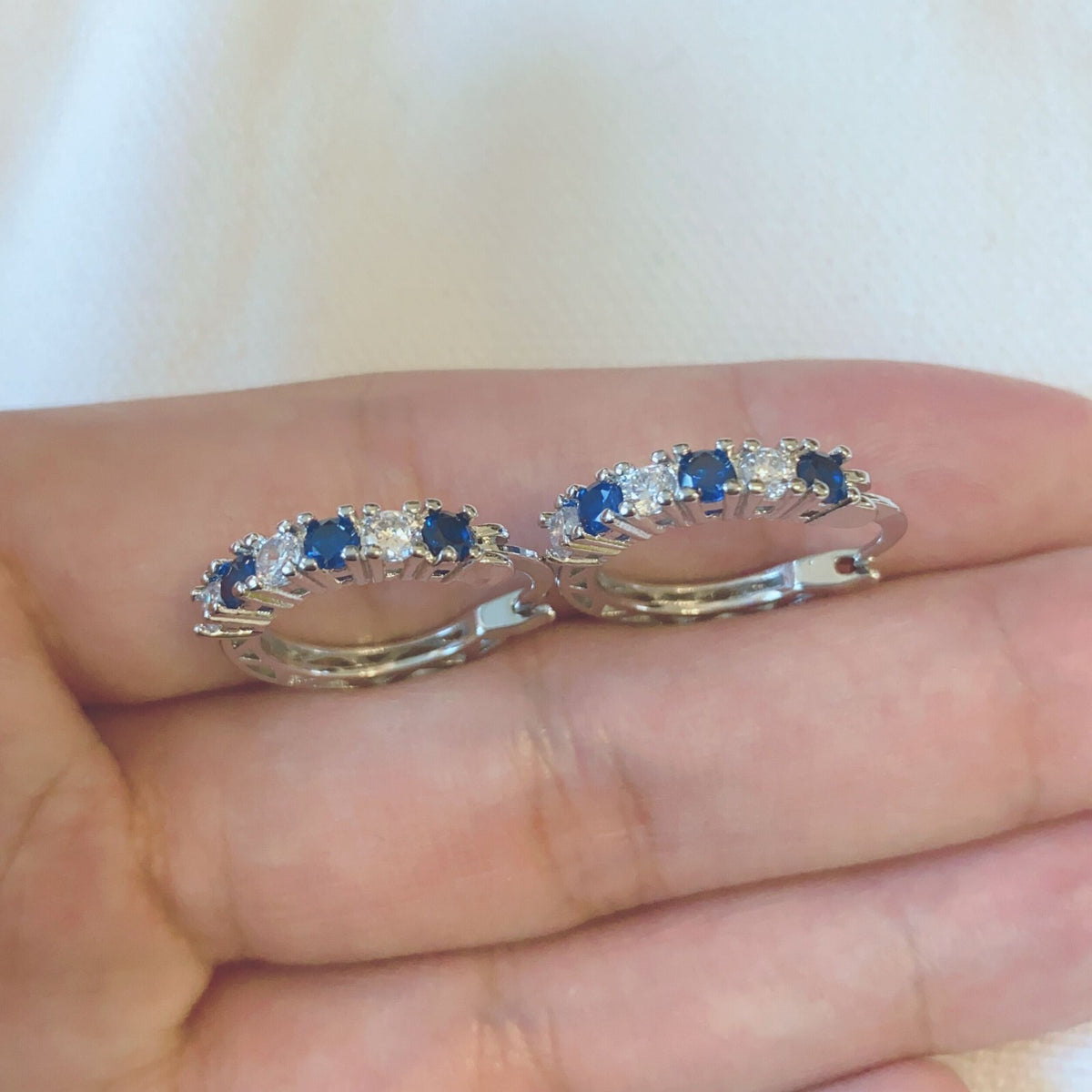 925 Sterling Silver Blue Crystal Hoop Earrings Jewellery Women Girls Gift UK