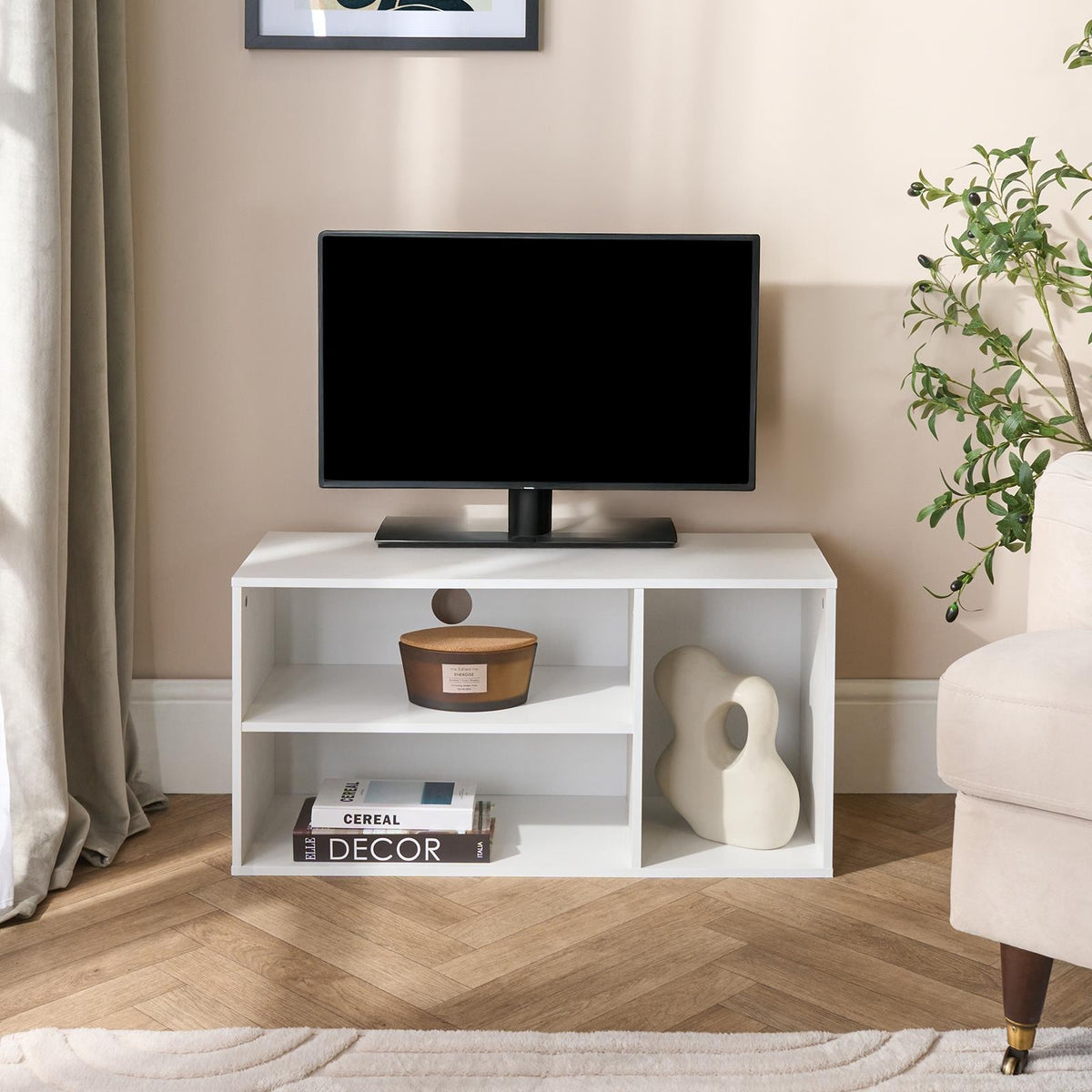 OHS Oslo TV Stand Engineered Wood 3 Cube Shelves Entertainment TV Unit, White