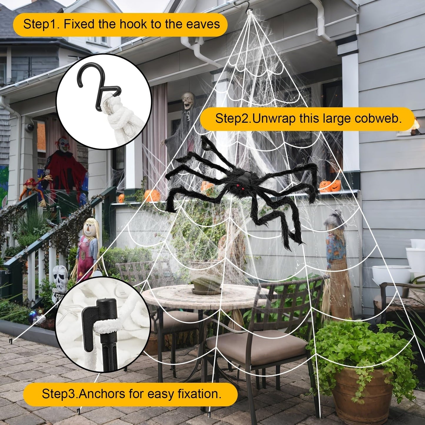 TRIXES GIANT LIGHT-UP SPIDERS WEB AND SPIDER – XL HALLOWEEN DECORATION