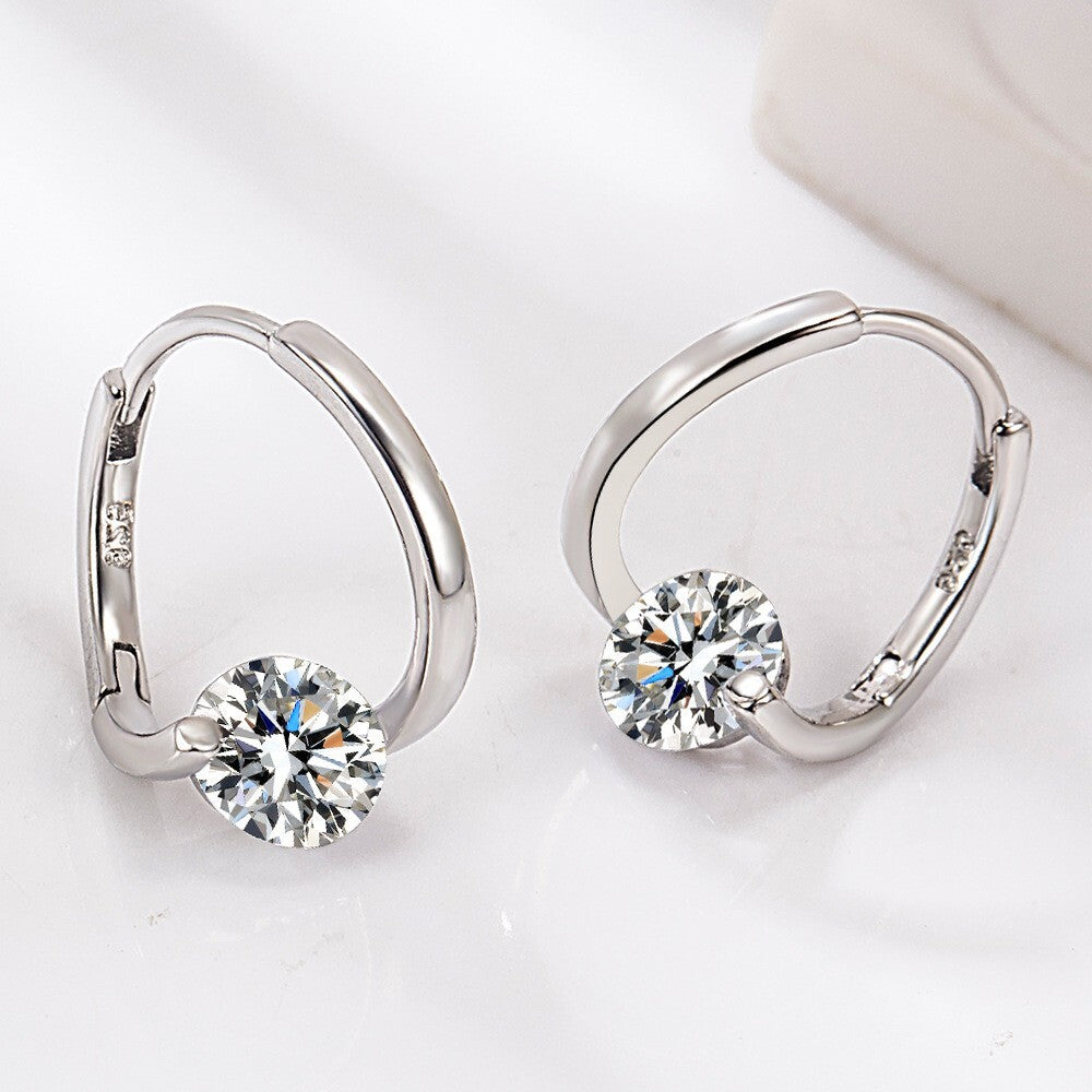 925 Sterling Silver Elegant Crystal Hoop Earrings Women Girls Jewellery Gift