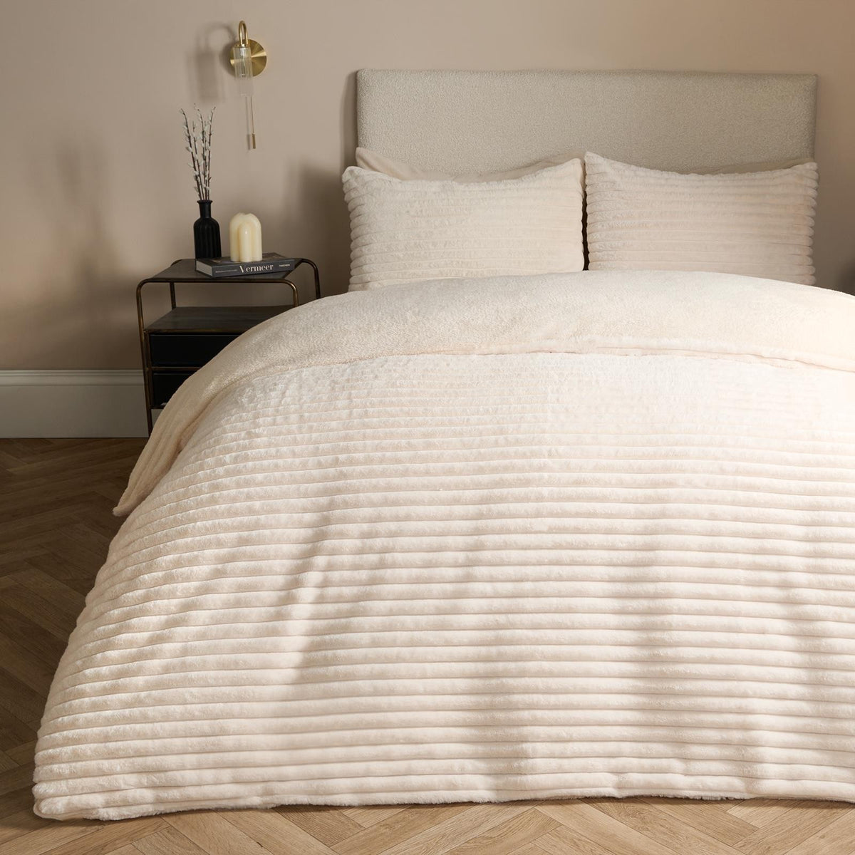 OHS Ribbed Fleece Bedding Set Soft Faux Fur Thermal Duvet Cover with Pillowcase
