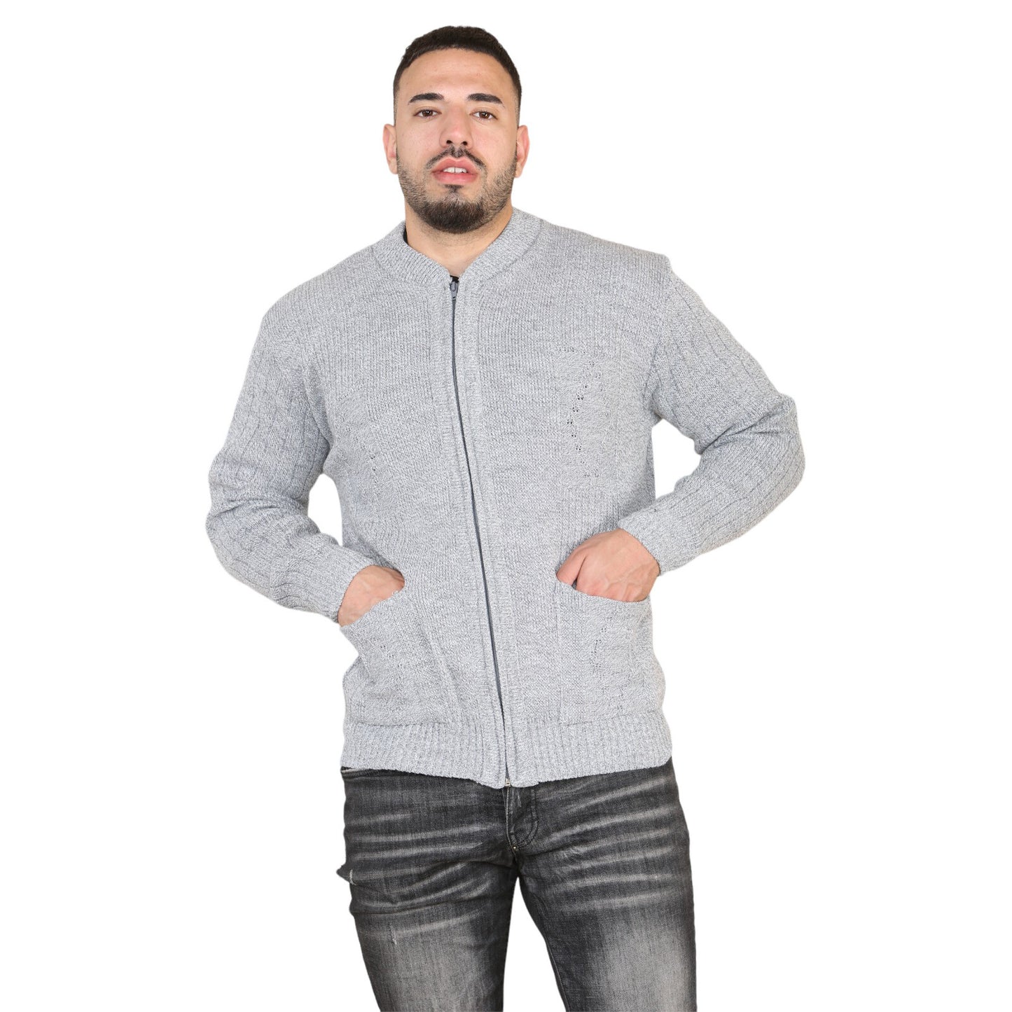 MENS AZTEC PATTERN CARDIGAN ZIP POCKET THICK WINTER WARM SWEATER KNITTED JUMPER