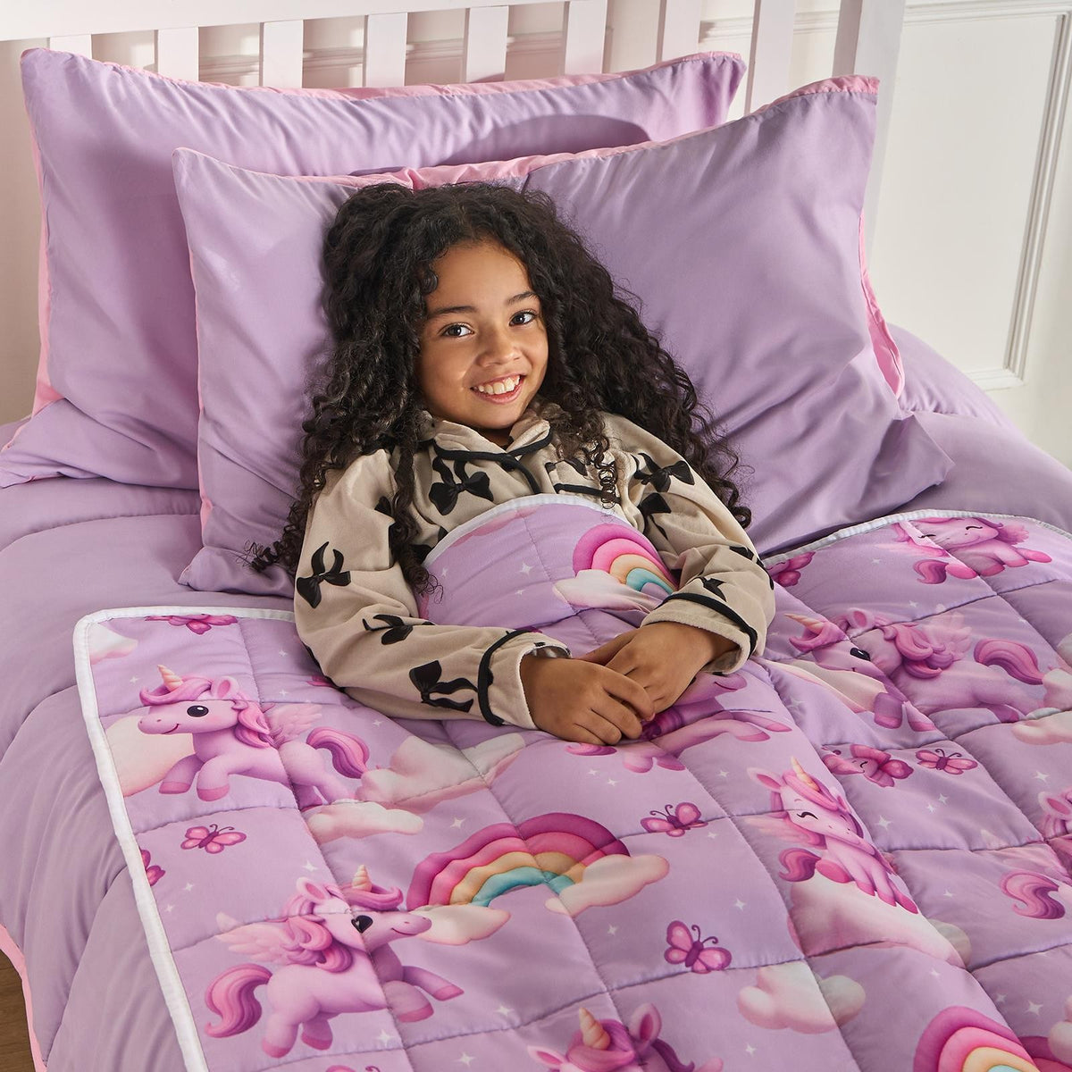 OHS Unicorn Weighted Blanket Kids 3kg Quilted Throw Sensory Sleep Therapy