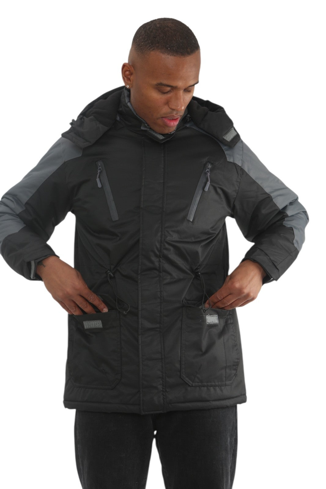 Mens Padded Winter Jacket Fleece Lined Warm Coat Hooded Waterproof Parka