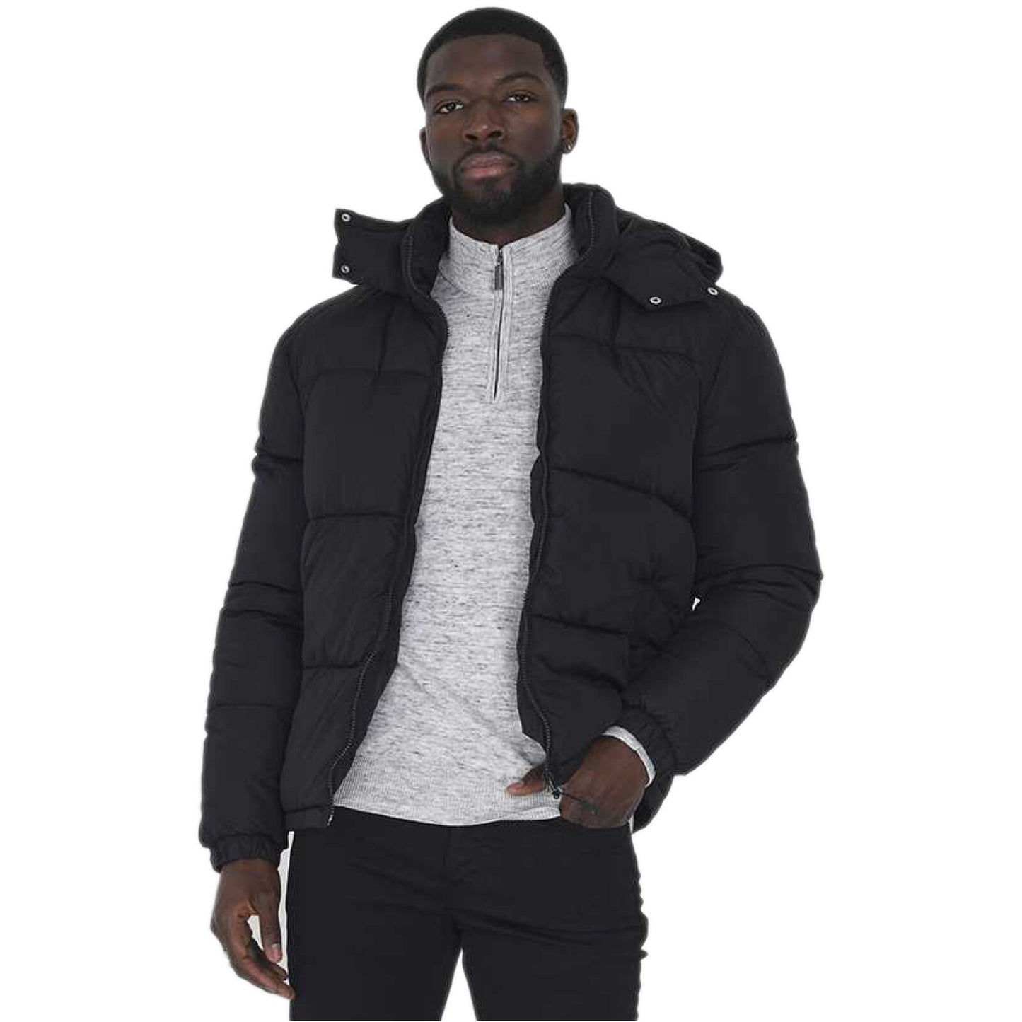 BRAVE SOUL MEN PUFFER JACKETS SOFT SHELL PUFFA HOODED WINTER QUILTED PADDED COAT