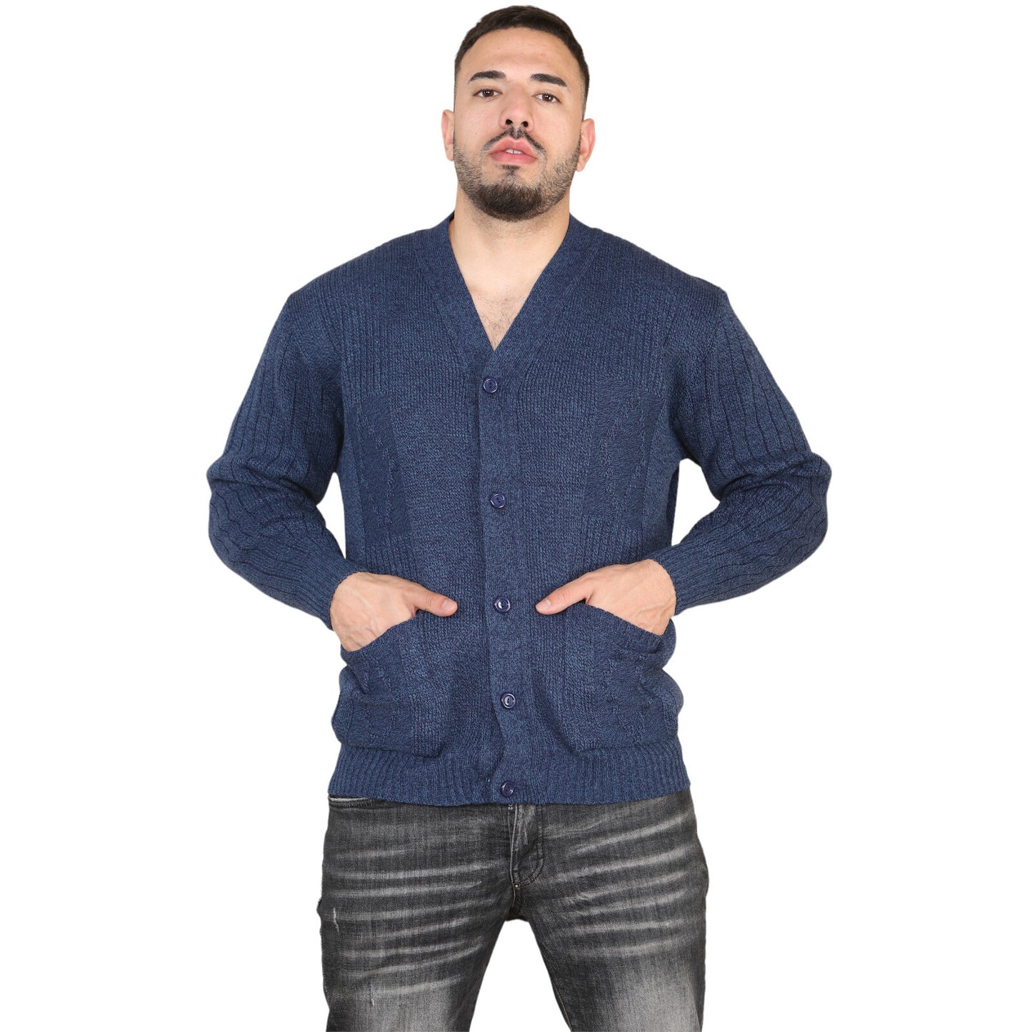 MENS AZTEC PATTERN CARDIGAN ZIP POCKET THICK WINTER WARM SWEATER KNITTED JUMPER