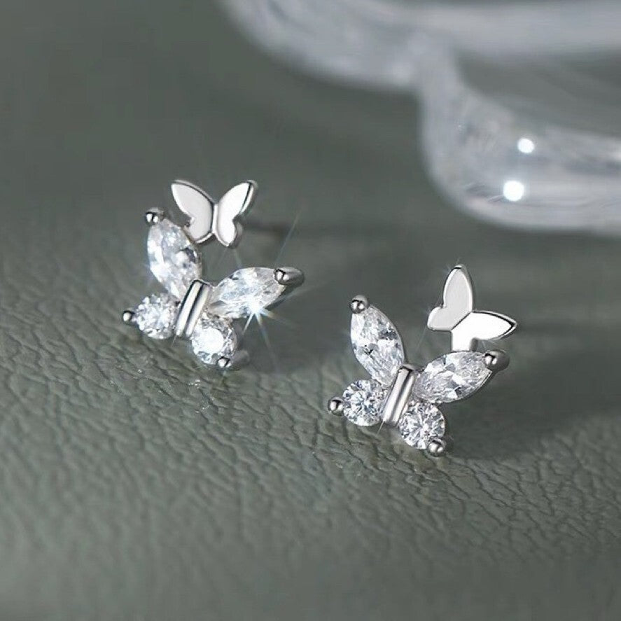 925 Sterling Silver Crystal Butterfly Stud Earrings Jewellery Women Girls Gift