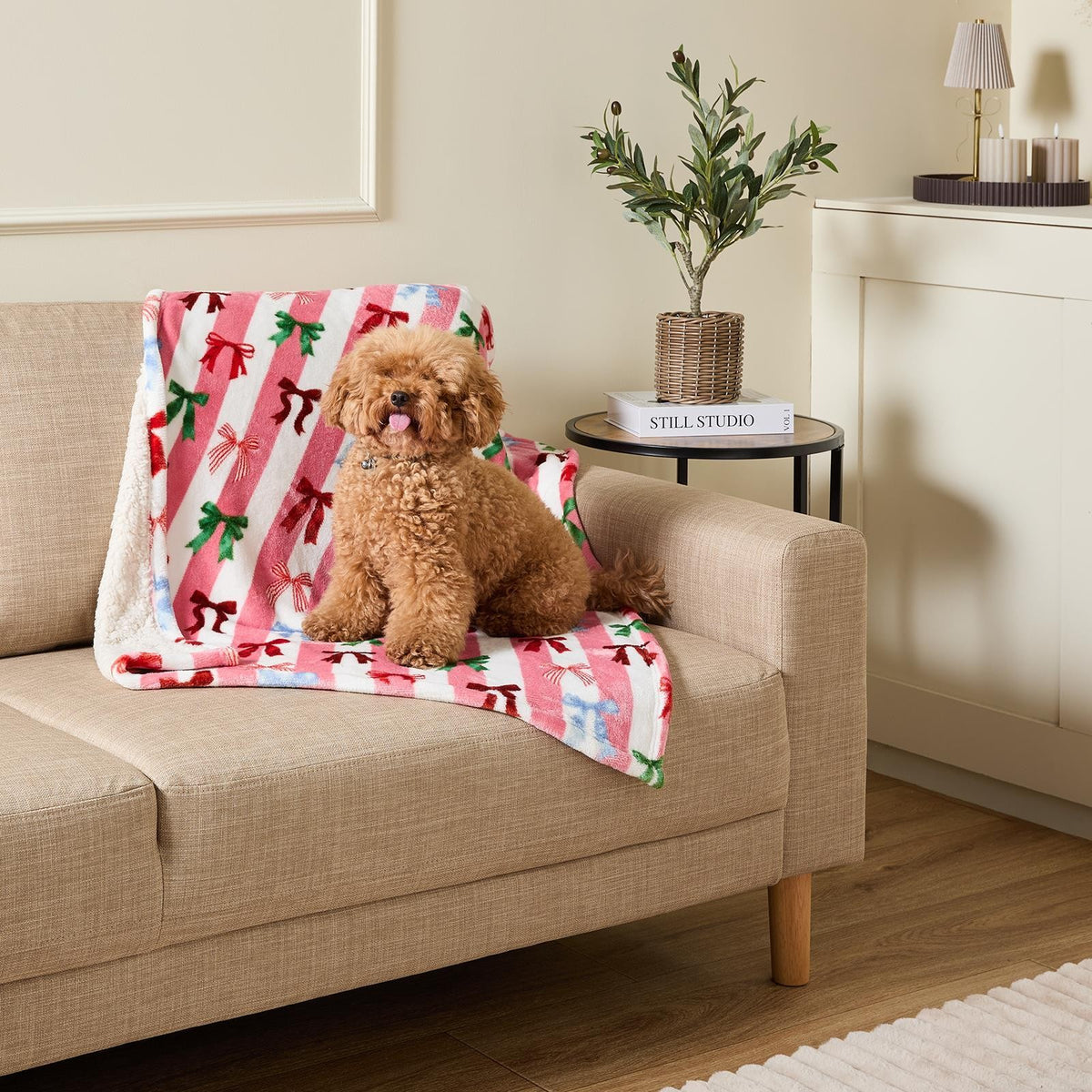 OHS Printed Pet Blanket Reversible Sherpa Fleece Dog Cats Thermal Calming Throw